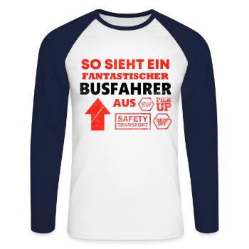 C’est ce qu’un chauffeur de bus a l’air de dire - T-shirt baseball manches longues Homme - blanc/marine - Devant - Nik (191cm)
