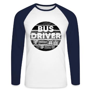 Tee-shirt bus ancien chauffeur - T-shirt baseball manches longues Homme - blanc/marine - Devant - Nik (191cm)