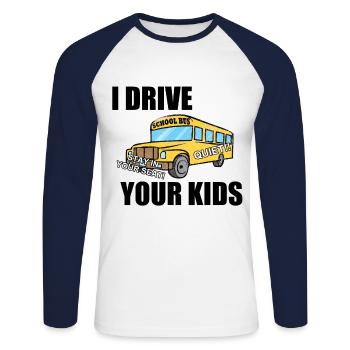 Bus scolaire Chauffeur de bus - T-shirt baseball manches longues Homme - blanc/marine - Devant - Nik (191cm)