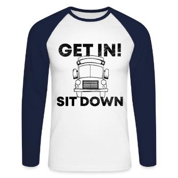 Assieds-toi, conducteur de bus - T-shirt baseball manches longues Homme - blanc/marine - Devant - Nik (191cm)