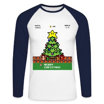 Merry Christmas pixel gambling gaming gamer - Unisex Long Sleeve Baseball T-Shirt - white/navy - Front - Nik (191cm)