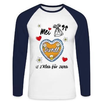 Mei Dirndl Is Z Kloa Pour Zwoa Wiesn - T-shirt baseball manches longues Homme - blanc/marine - Devant - Nik (191cm)