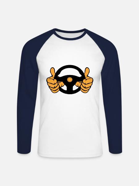 Bus Busfahrer Taxifahrer Lenkrad - Unisex Baseballshirt langarm - Weiß/Navy