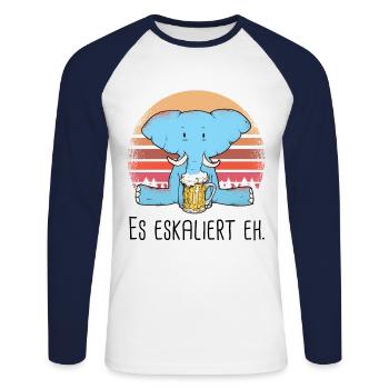 It Escalates Eh - Unisex Long Sleeve Baseball T-Shirt - white/navy - Front - Nik (191cm)