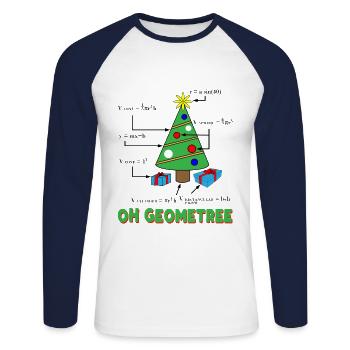 Géométrie, prof, math, noël - T-shirt baseball manches longues Homme - blanc/marine - Devant - Nik (191cm)