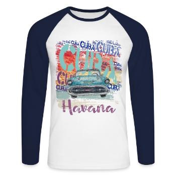 Cuba Havana gift for Cuba friends - Unisex Long Sleeve Baseball T-Shirt - white/navy - Front - Nik (191cm)