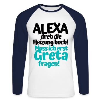 Alexa Greta Anti Klima Klimawandel Öko Geschenk - Unisex Baseballshirt langarm - Weiß/Navy - Vorne - Nik (191cm)