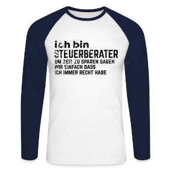 STEUERBERATER - Unisex Baseballshirt langarm - Weiß/Navy - Vorne - Nik (191cm)