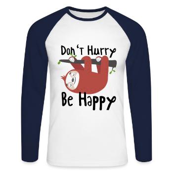 Dont Hurry Be Happy - T-shirt baseball manches longues Homme - blanc/marine - Devant - Nik (191cm)