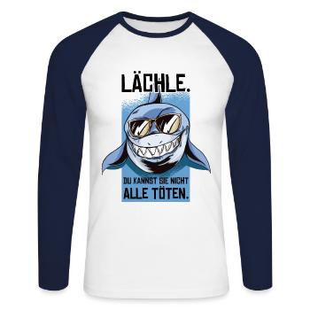 Lächle Du Kannst Sie Nicht Alle Töten - Unisex Baseballshirt langarm - Weiß/Navy - Vorne - Nik (191cm)