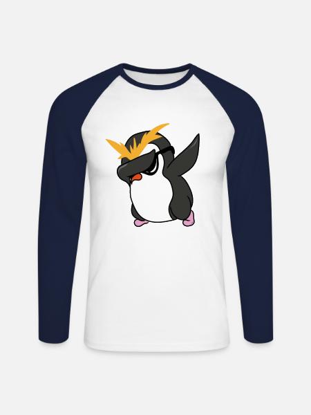 Pinguin Dab - Unisex Baseballshirt langarm - Weiß/Navy