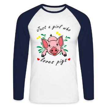 Only a girl that loves pigs pig spell - Unisex Long Sleeve Baseball T-Shirt - white/navy - Front - Nik (191cm)