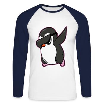 Pinguin Dab Dabbing Pinguin - Unisex Baseballshirt langarm - Weiß/Navy - Vorne - Nik (191cm)