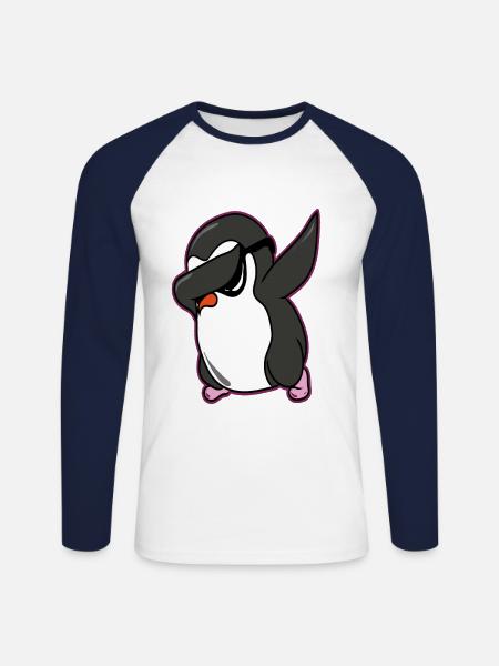 Penguin Dab Dabbing Penguin - Unisex Long Sleeve Baseball T-Shirt - white/navy