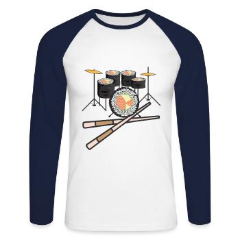Sushi Drums Batterie - T-shirt baseball manches longues Homme - blanc/marine - Devant - Nik (191cm)