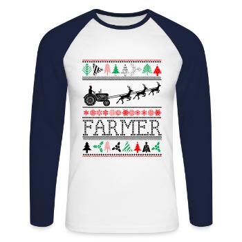 Ugly Christmas Farmer Agriculteur - T-shirt baseball manches longues Homme - blanc/marine - Devant - Nik (191cm)