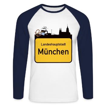 Landeshauptstadt München Shirt - Munich City Shirt - Unisex Baseballshirt langarm - Weiß/Navy - Vorne - Nik (191cm)