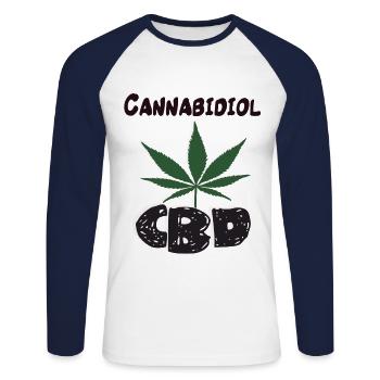 Cannabidiol CBD with hemp leaf - CBD T-shirt - Unisex Long Sleeve Baseball T-Shirt - white/navy - Front - Nik (191cm)