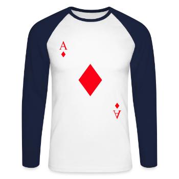 Jeu de cartes as de pique - T-shirt baseball manches longues Homme - blanc/marine - Devant - Nik (191cm)