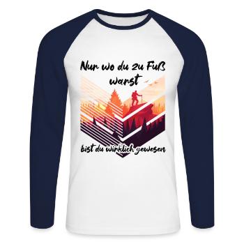 Wandern Spruch - Unisex Baseballshirt langarm - Weiß/Navy - Vorne - Nik (191cm)
