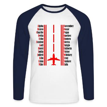 Pilote pilote pilote alphabet - T-shirt baseball manches longues Homme - blanc/marine - Devant - Nik (191cm)
