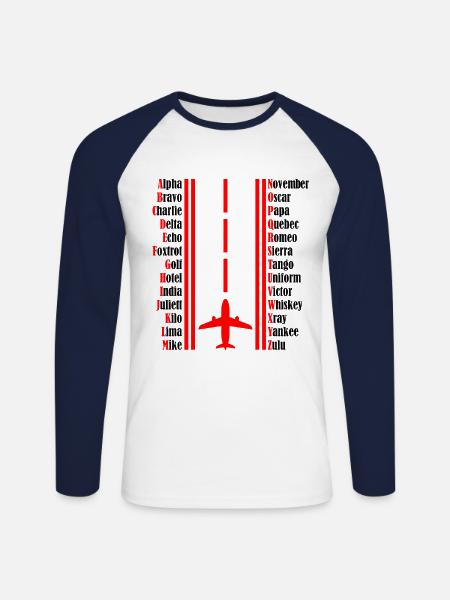 Pilot Flugzeug Pilotenalphabet - Unisex Baseballshirt langarm - Weiß/Navy