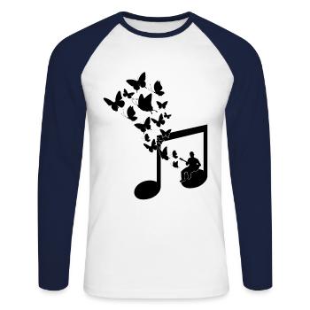 Cadeau guitare musicien - T-shirt baseball manches longues Homme - blanc/marine - Devant - Nik (191cm)