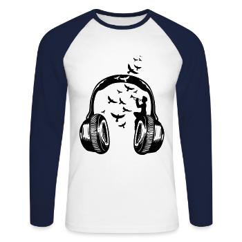 Joueur de trompette musique trompette - T-shirt baseball manches longues Homme - blanc/marine - Devant - Nik (191cm)