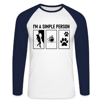 I'm a simple person climbing dogs coffee - Unisex Long Sleeve Baseball T-Shirt - white/navy - Front - Nik (191cm)