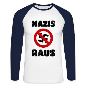 Dire anti-nazi - T-shirt baseball manches longues Homme - blanc/marine - Devant - Nik (191cm)