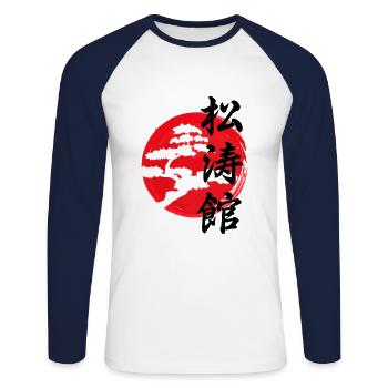 Karate Shotokan tree logo - Unisex Long Sleeve Baseball T-Shirt - white/navy - Front - Nik (191cm)