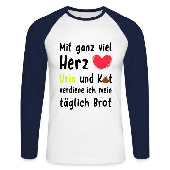 Altenpflege Mit Herz Urin Kot Täglich Brot - Unisex Baseballshirt langarm - Weiß/Navy - Vorne - Nik (191cm)