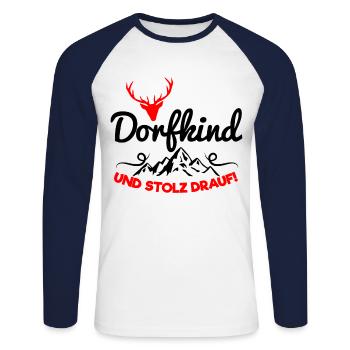Dorfkind proud of village children - Unisex Long Sleeve Baseball T-Shirt - white/navy - Front - Nik (191cm)