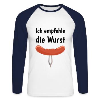 Grillen Ich Empfehle Die Wurst - Unisex Baseballshirt langarm - Weiß/Navy - Vorne - Nik (191cm)