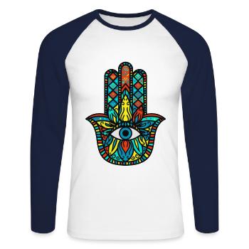 Méditation Hamsa La Main De Fatima - T-shirt baseball manches longues Homme - blanc/marine - Devant - Nik (191cm)