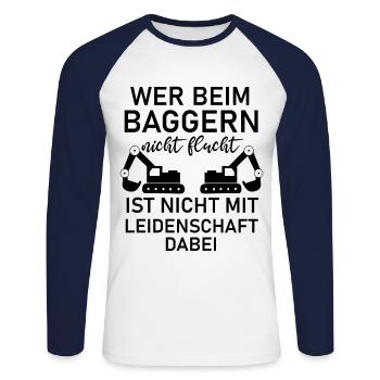 Wer beim Baggern nicht Flucht Baggerfahrer - Unisex Baseballshirt langarm - Weiß/Navy - Vorne - Nik (191cm)