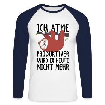 Ich Atme Produktiver Wird Es Heute Nicht - Unisex Baseballshirt langarm - Weiß/Navy - Vorne - Nik (191cm)
