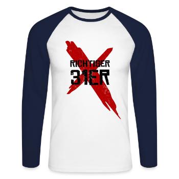 Richtiger 31er - Unisex Baseballshirt langarm - Weiß/Navy - Vorne - Nik (191cm)