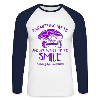 Alles tut weh und du willst, dass ich Lache - Unisex Baseballshirt langarm - Weiß/Navy - Vorne - Nik (191cm)