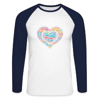 Christian sayings I love Jesus - Unisex Long Sleeve Baseball T-Shirt - white/navy - Front - Nik (191cm)