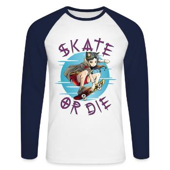 Skate oder stirb Skateboarder Anime Mädchen - Unisex Baseballshirt langarm - Weiß/Navy - Vorne - Nik (191cm)