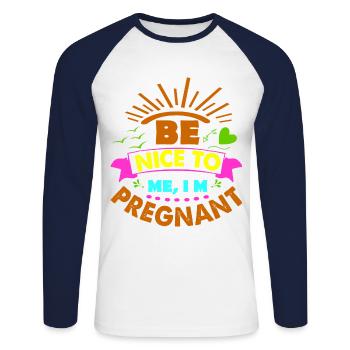 Mère Enceinte Bébé Nourrisson T-shirt Maman - T-shirt baseball manches longues Homme - blanc/marine - Devant - Nik (191cm)