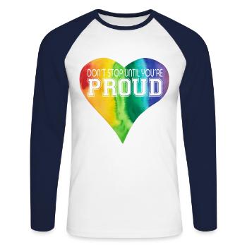 NE VOUS ARRÊTEZ PAS TANT QUE VOUS N’ÊTES PAS FIER Cœur LGBTQ+ Coloré - T-shirt baseball manches longues Homme - blanc/marine - Devant - Nik (191cm)