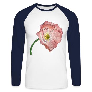 rosa Mohn Blume - Unisex Baseballshirt langarm - Weiß/Navy - Vorne - Nik (191cm)