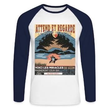voici les miracles qui accompagneront ceux qui.. - T-shirt baseball manches longues Homme - blanc/marine - Devant - Nik (191cm)