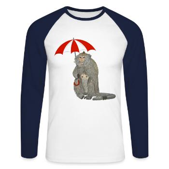 Monkey Umbrella - Unisex Long Sleeve Baseball T-Shirt - white/navy - Front - Nik (191cm)
