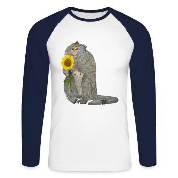 Macaque de tournesol singe - T-shirt baseball manches longues Homme - blanc/marine - Devant - Nik (191cm)