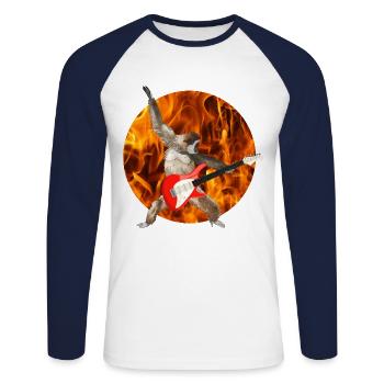 Monkey Whitebeard Gibbon Electric Guitar Fire laisse le rock - T-shirt baseball manches longues Homme - blanc/marine - Devant - Nik (191cm)
