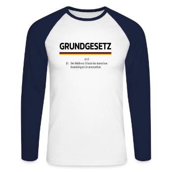 Lustiges Satire Grundgesetz Mallorca Urlaub - Unisex Baseballshirt langarm - Weiß/Navy - Vorne - Nik (191cm)