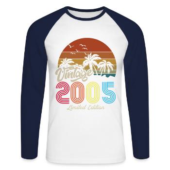 Vintage exemplaire unique 2005 Edition limitée - T-shirt baseball manches longues Homme - blanc/marine - Devant - Nik (191cm)